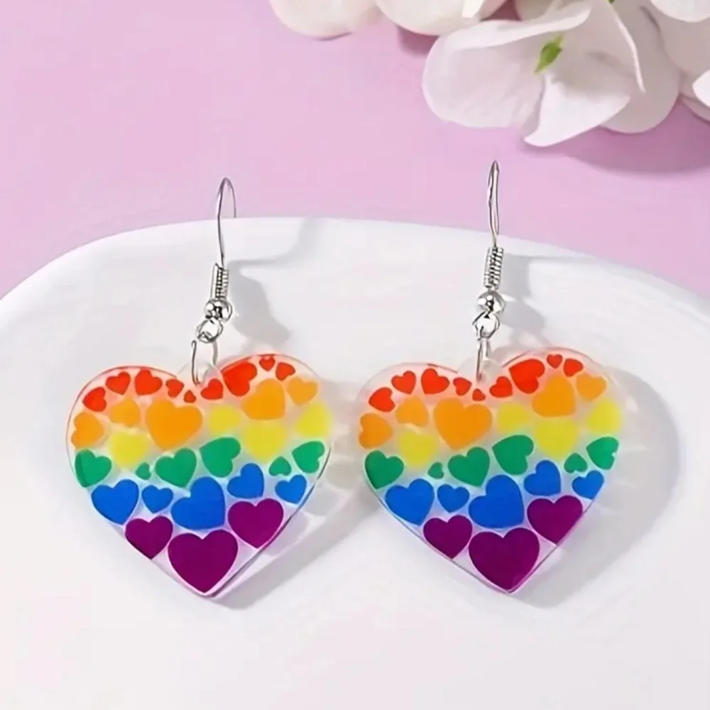 NWT! Colorful Rainbow Mini Hearts Within A Heart Earrings!